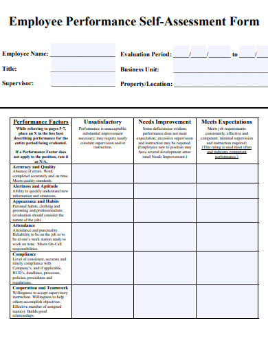 employee performance self assessment form