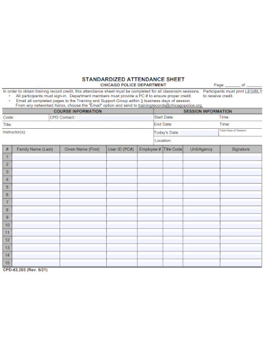 employee standardized attendance sheet