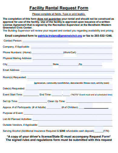 facility rental request form