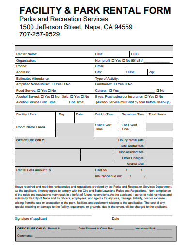 facility and park rental form
