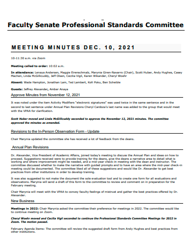 faculty professional committee meeting minutes