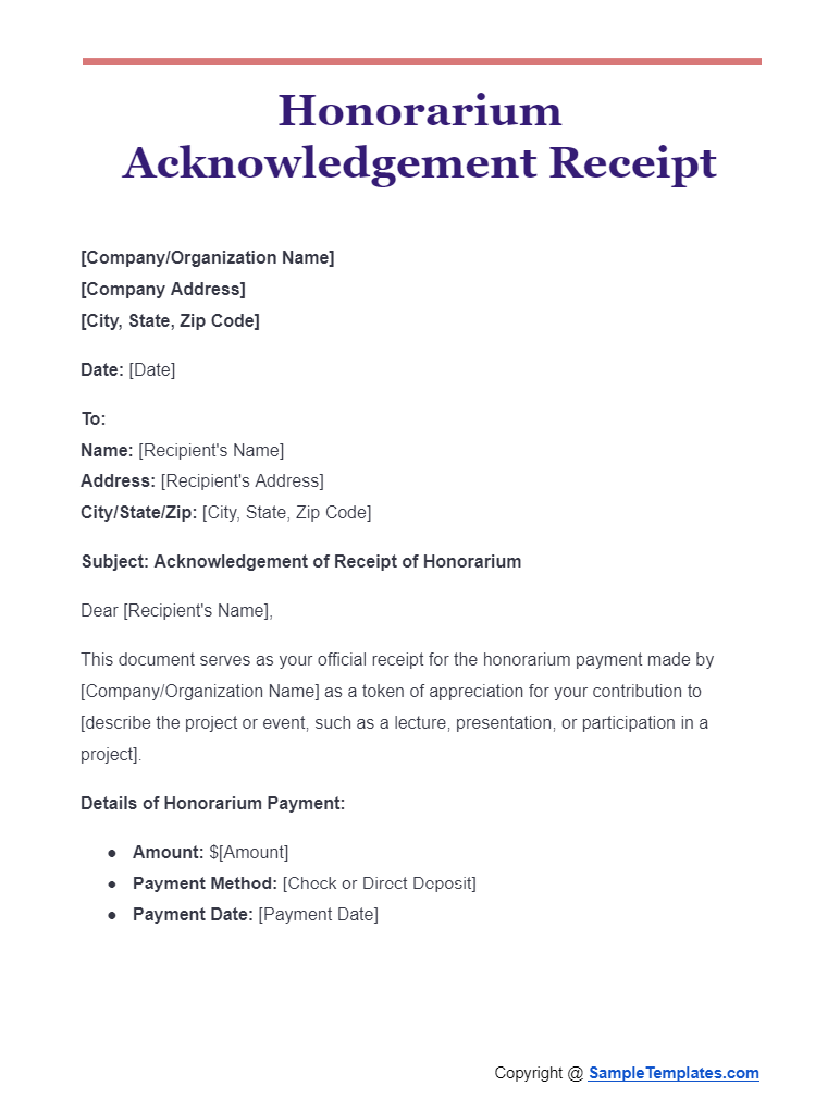 honorarium acknowledgement receipt