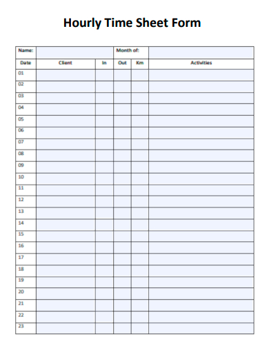 hourly time sheet form