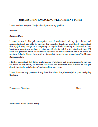 job description acknowledgement form