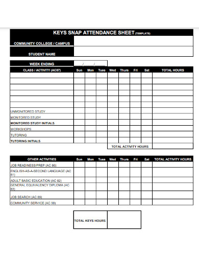 keys snap attendance sheet format