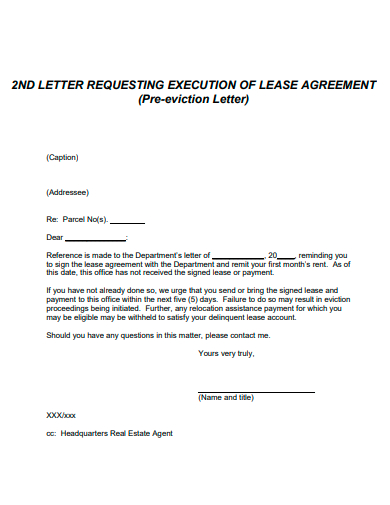 letter requesting execution of lease agreement