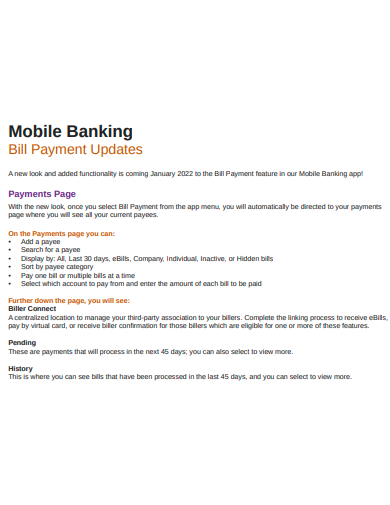 mobile banking bill payment updates