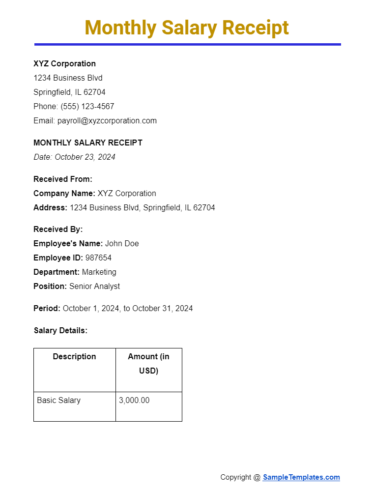 monthly salary receipt