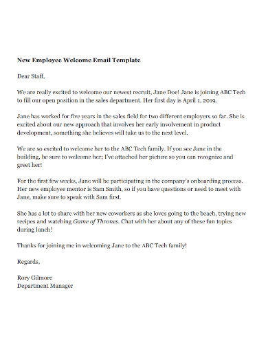 new employee welcome email template