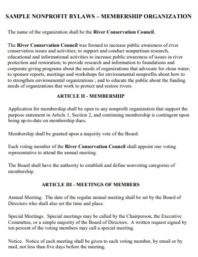 nonprofit bylaws for membership organisation