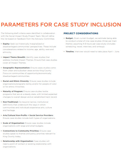 parameters for case study