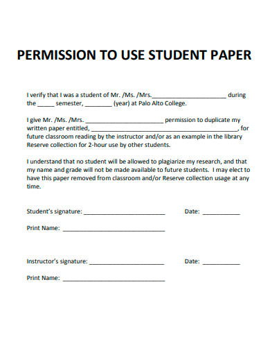 permission to use student paper