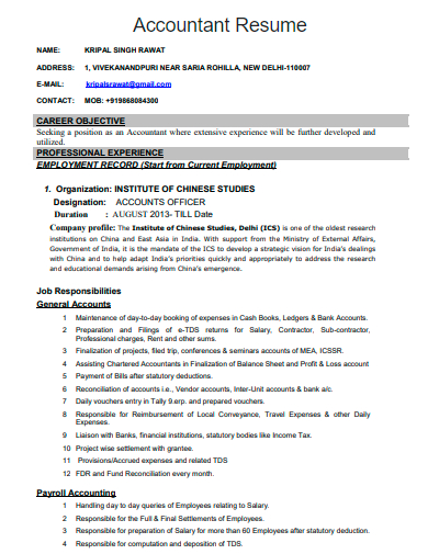 printable accountant resume