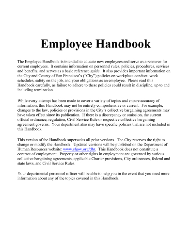 printable employee handbook