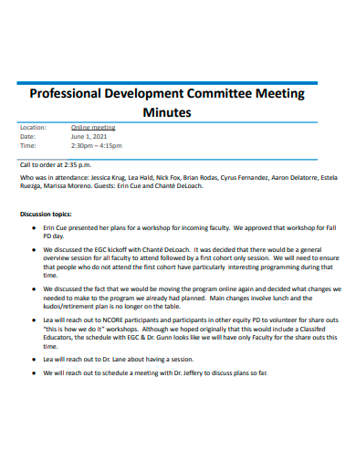 professional development committee meeting minutes