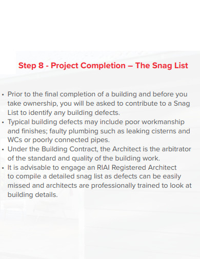 project completion snag list