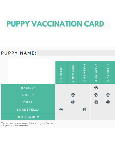puppy vaccination card