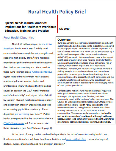 rural health policy brief
