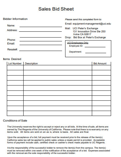 sales bid sheet