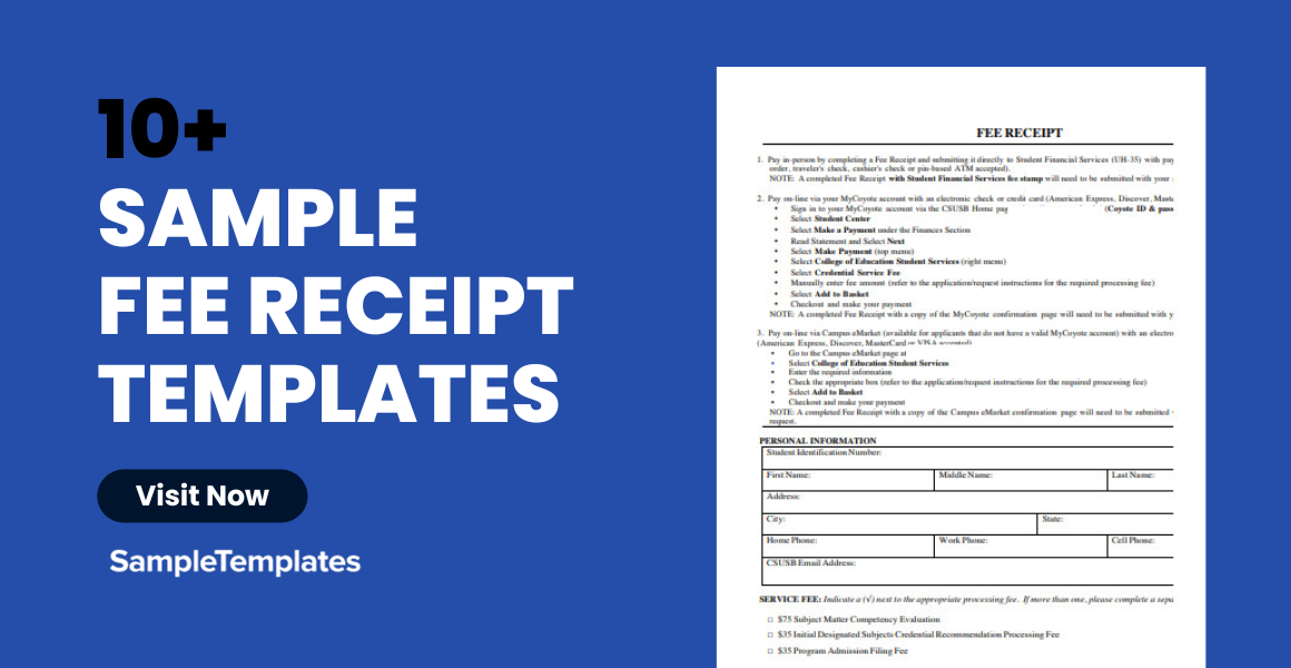 sample fee receipt templates