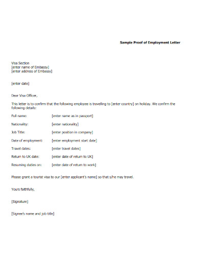 sample proof of employment letter