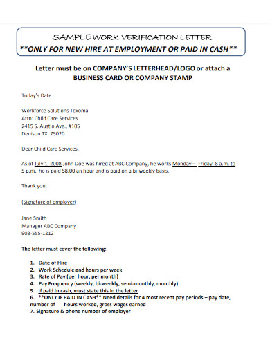 samplework employment confirmation letter