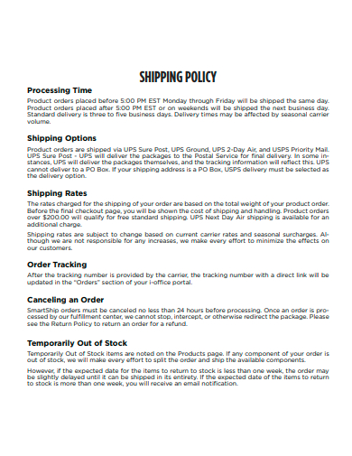 shipping policy example