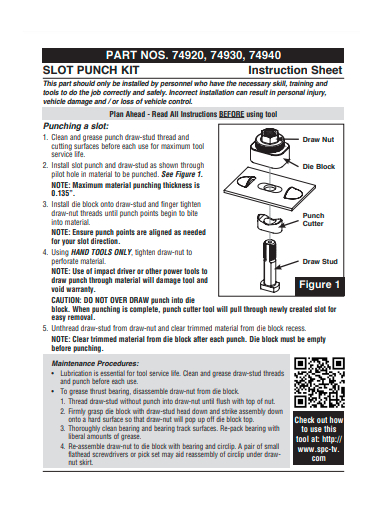 slot punch kit instruction sheet