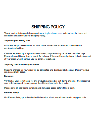 standard shipping policy