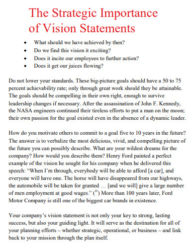 strategic importance of vision statements