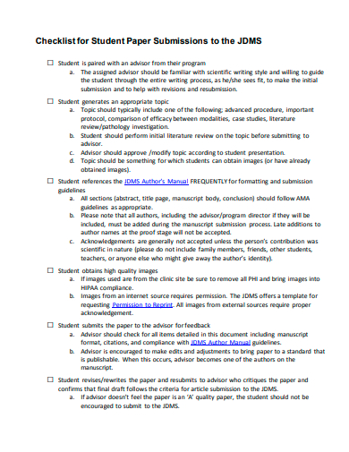 student paper submission checklist
