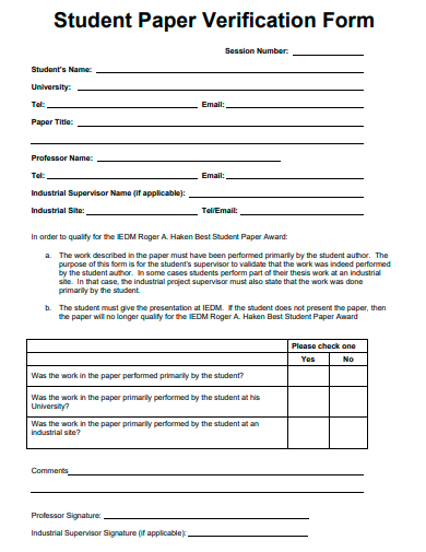 student paper verification form