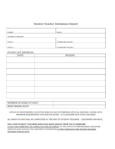 student teacher attendance report