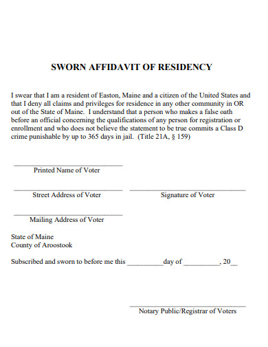 sworn affidavit of residency