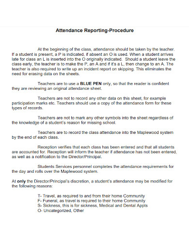 teacher attendance reporting procedure