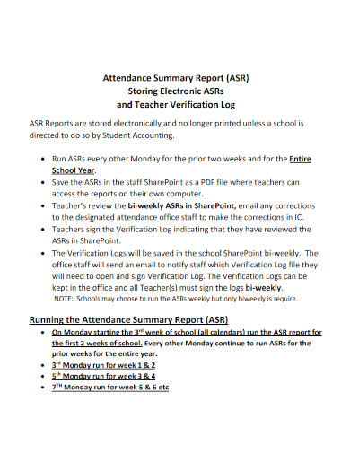 teacher attendance summary report
