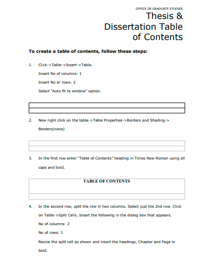 thesis and dissertation table of contents