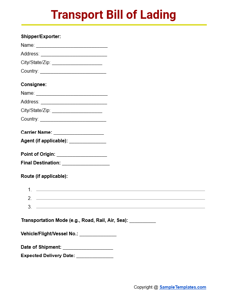 transport bill of lading