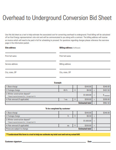 underground conversion bid sheet