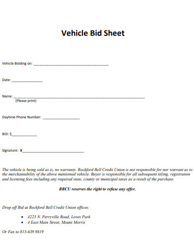 vehicle bid sheet