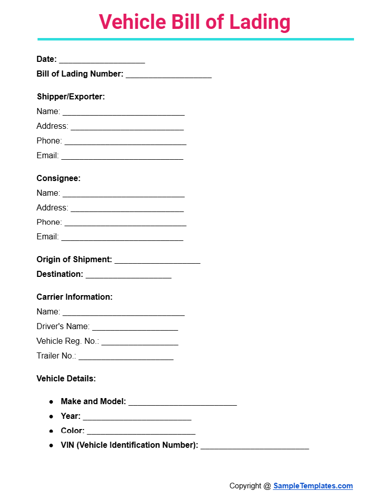 vehicle bill of lading