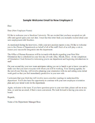 welcome email to new employee