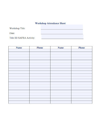workshop attendance sheet format 