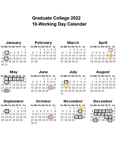 10 working day calendar schedule