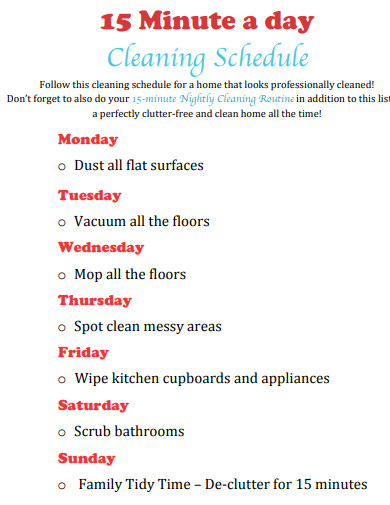 15 minute a day cleaning schedule