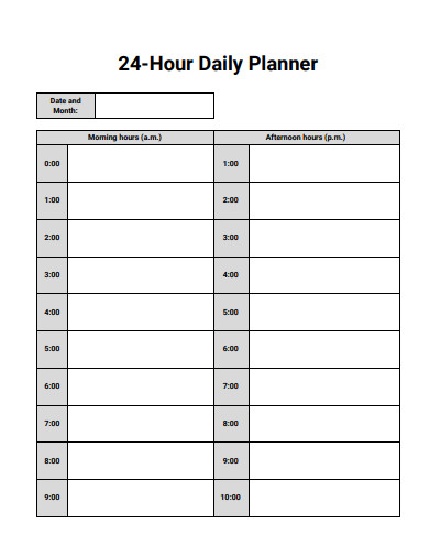 24 hours daily planner