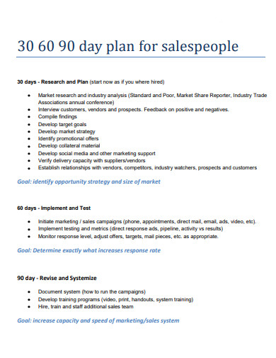 30 60 90 day plan for sales people
