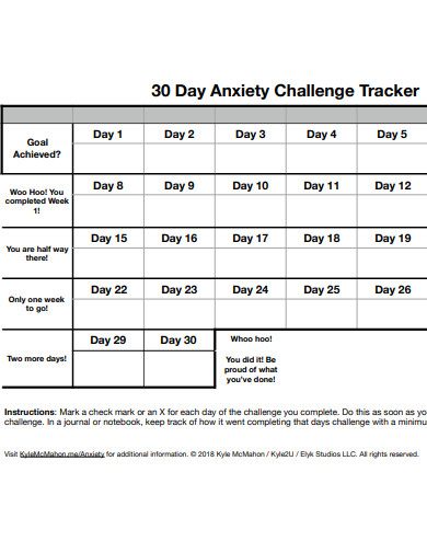 30 day anxiety challenge tracker