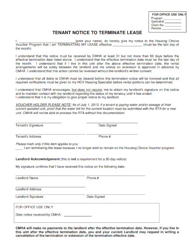 30 day tenant notice for landlord