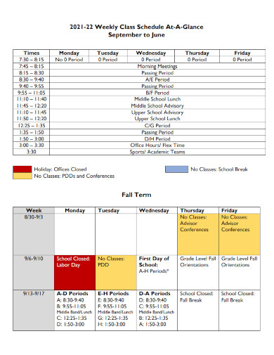 7 day weekly class schedule1